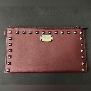 Michael Kors Studded Saffiano Leather Zip Clutch